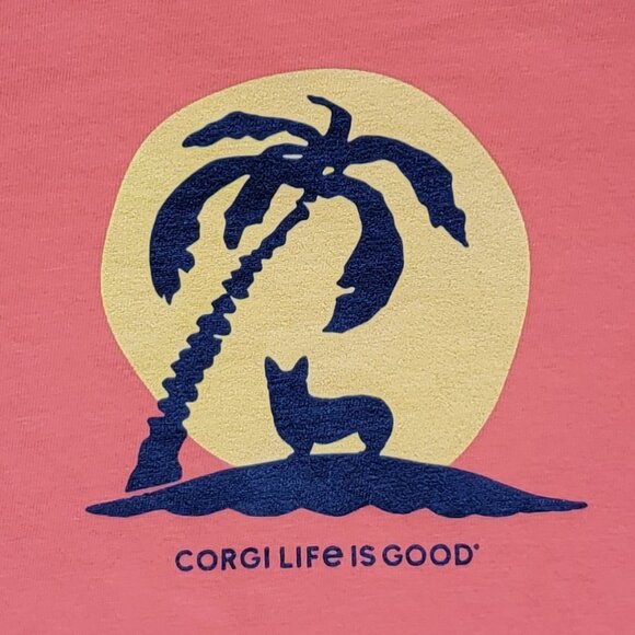 Life Is Good Coral Crew Neck Short Sleeve Crusher Corgi Dog Tee - S - Picture 2 of 9
